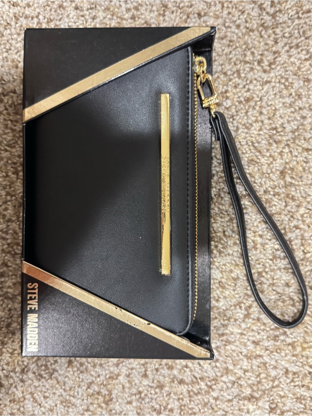 Steve Madden Black Clutch Wristlet with Gold Accents